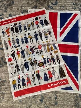 Vintage linen tea towels - London People and Union Jack Flag